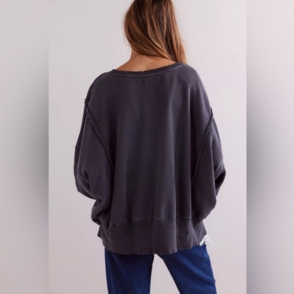 FREE PEOPLE CAMDEN Sweatshirt in Washed Black XS - Picture 2 of 10